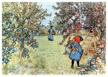 la récolte de pommes 1903 Carl Larsson Peinture à l'huile